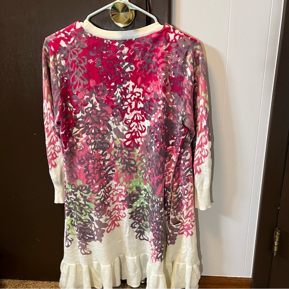 Anthropologie Tabitha Ruffle Floral Cardigan Spring Pink White Pockets Y2K M - Picture 9 of 9